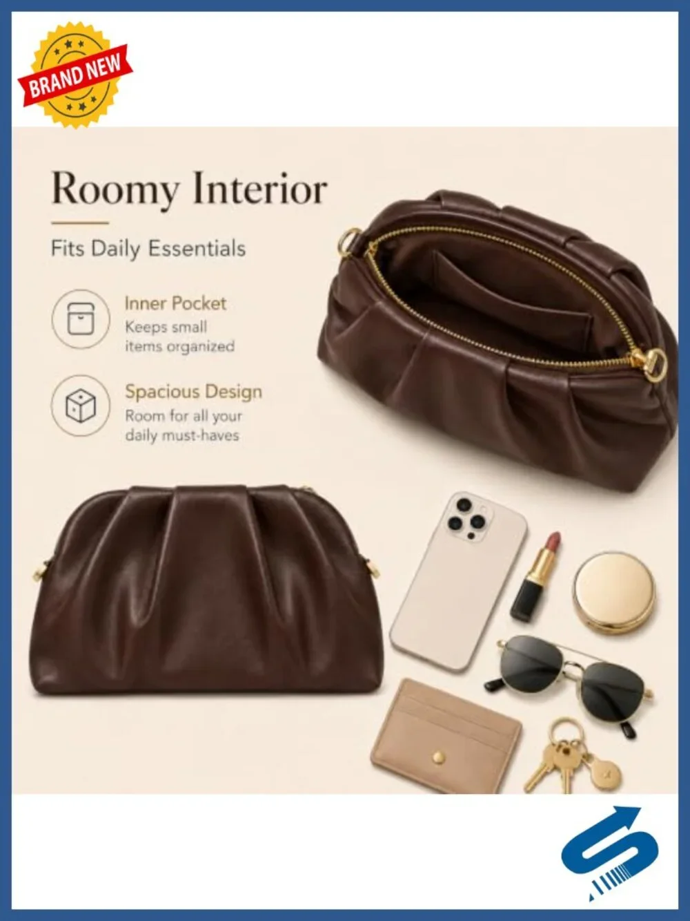Elegant Pleated Vegan Leather Clutch Purse with Chain for Weddings & Formal